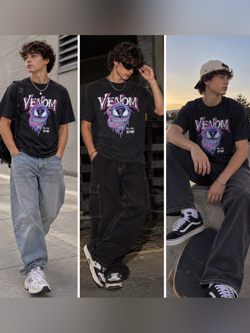 Venom Marvel Graphic T-Shirt Black Pink Purple Symbiote We Are Venom Streetwear